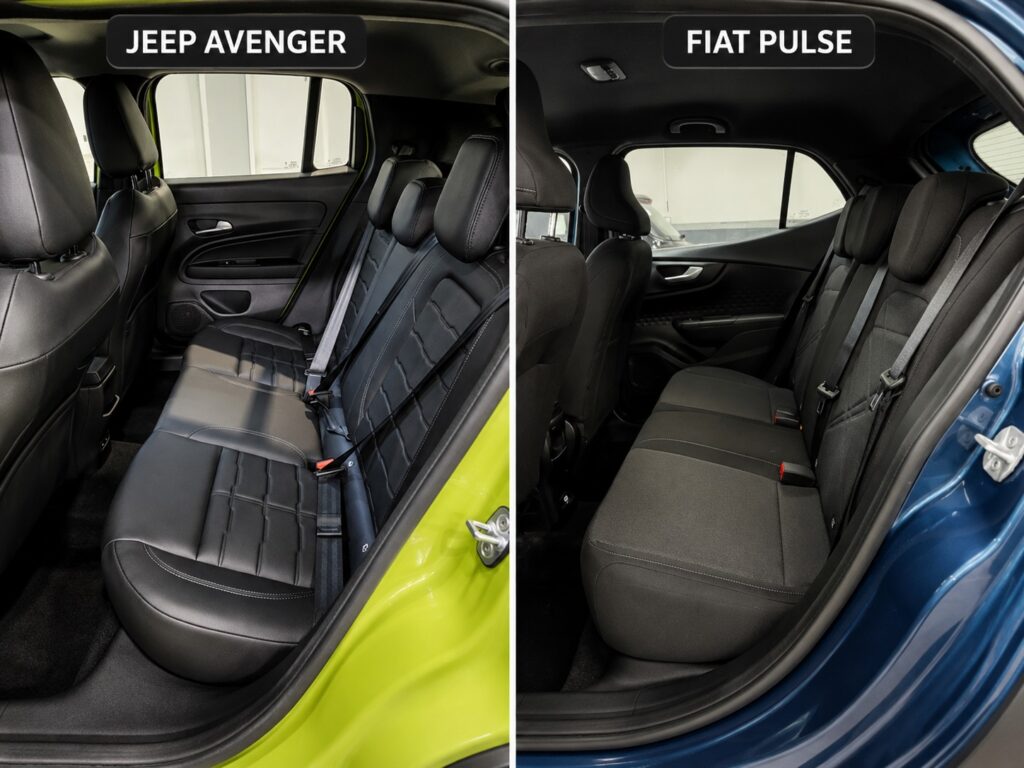 Bancos traseiros do Fiat Pulse Audace e Jeep Avenger Altitude em comparativo