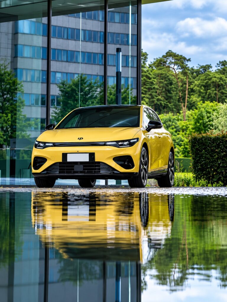 Leapmotor B05 amarelo visto de frente