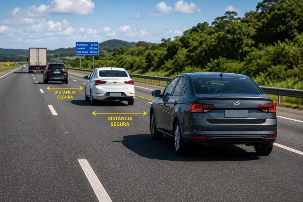 Carros mantendo distância de segurança na rodovia