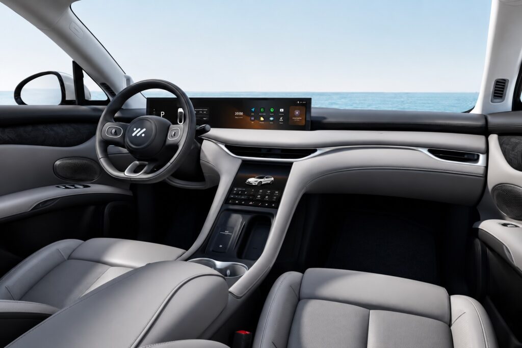 Interior do MG IM6 2027 com painel digital e telas panorâmicas