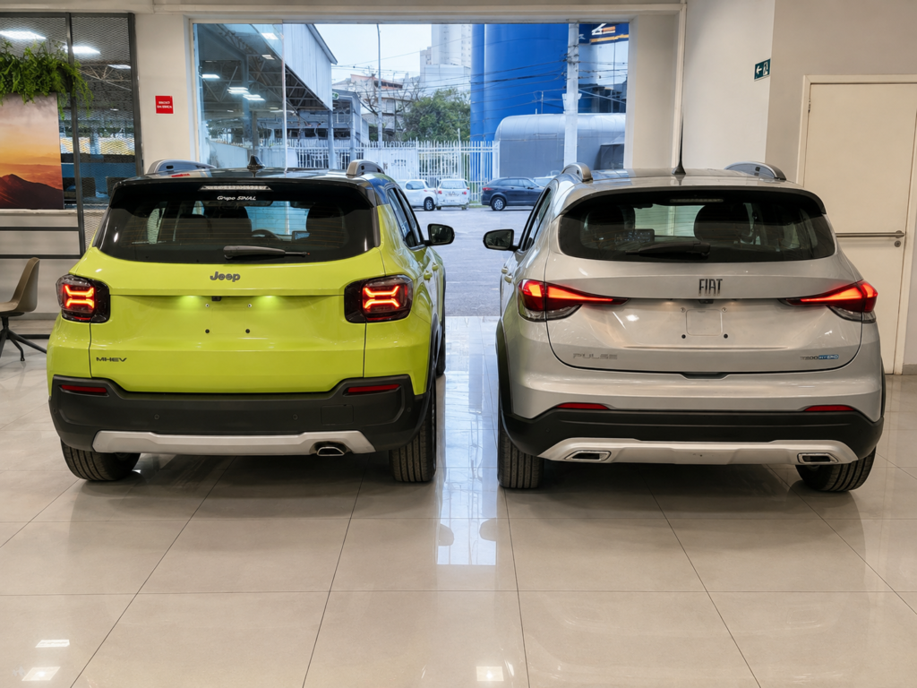 Traseira do Fiat Pulse Audace e Jeep Avenger Altitude em comparativo