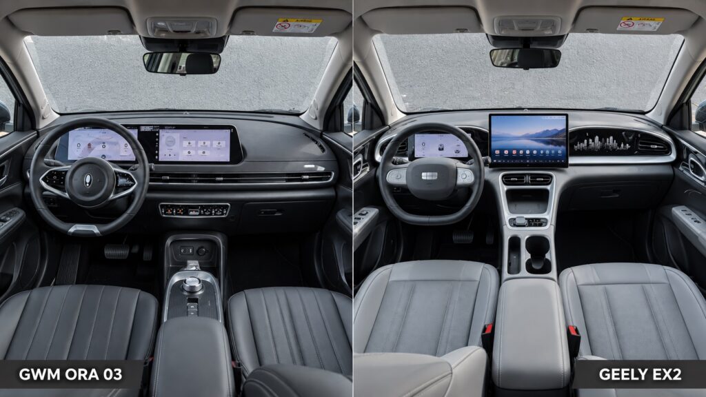 Interior do GWM Ora 03 e Geely EX2 em comparação