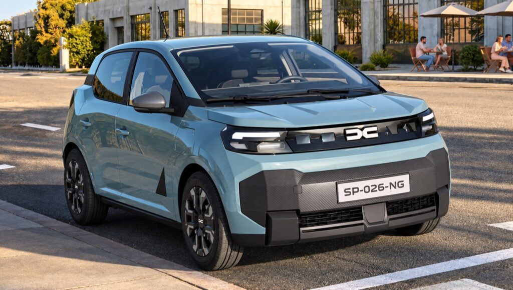 Novo Dacia Spring elétrico visto pelo ângulo dianteiro