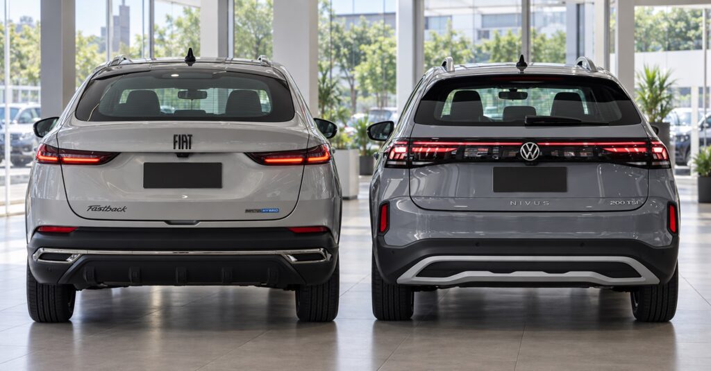 Traseiras do Fiat Fastback e Volkswagen Nivus lado a lado