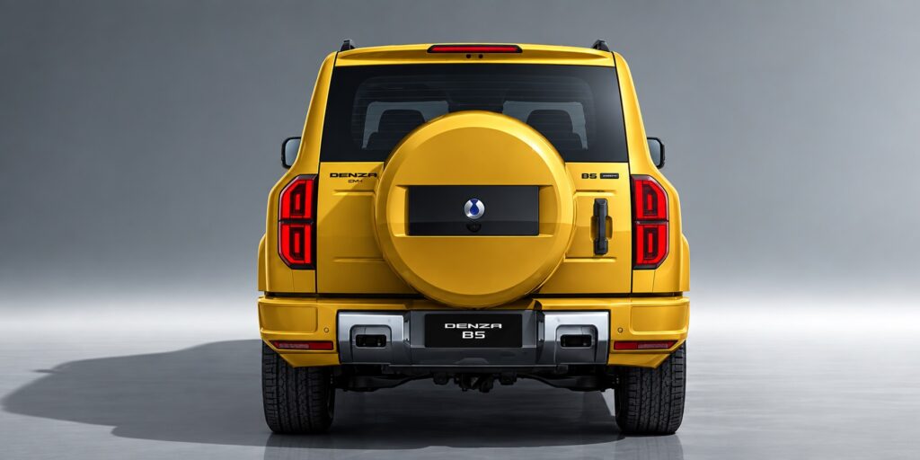 Denza B5 2027 amarelo visto pela traseira