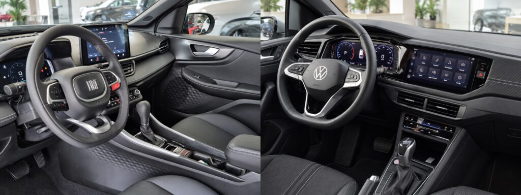 Interiores do Fiat Fastback e Volkswagen Nivus em comparativo