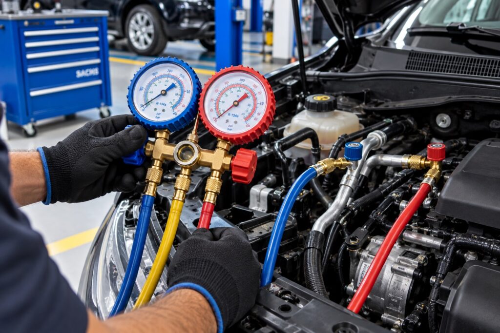 Equipamento verifica pressão do ar-condicionado do carro