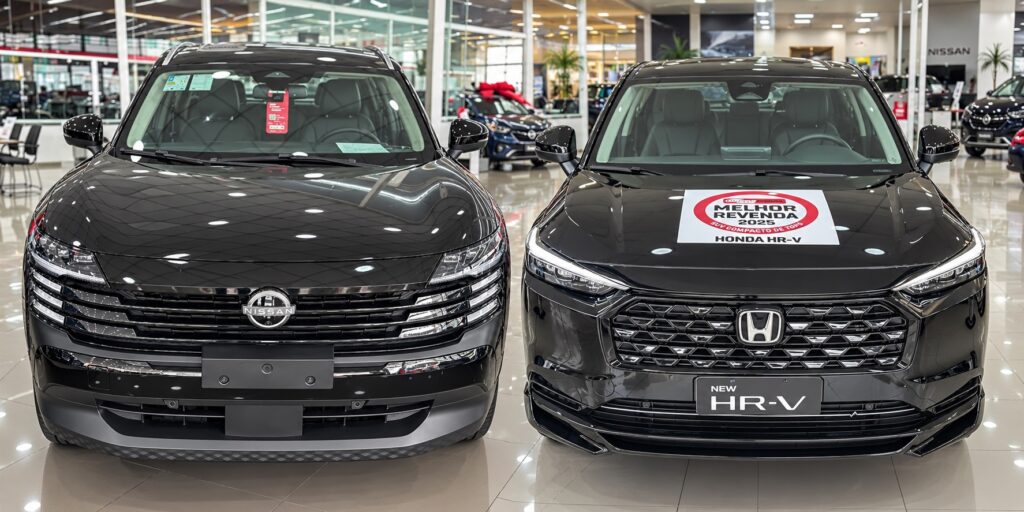 Nissan Kicks e Honda HR-V lado a lado em comparativo frontal